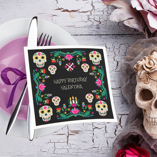 Servilleta De Papel Calaveras de Azúcar Personalizadas Día de Muertos (Day of the Dead napkins with Mexican theme and sugar skulls from my Dia de los Muertos collection)