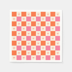 Servilleta De Papel Calaveras de tablero de ajedrez en rosa, Naranja y