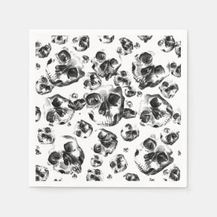 Servilleta De Papel Calaveras Esqueleto Negro Y Blanco Patrón De Arte