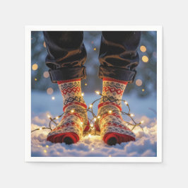 Servilleta De Papel Calcetines de Navidad y Luces Navideñas en Nieve