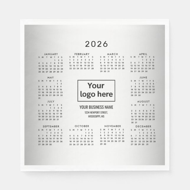 Servilleta De Papel Calendario 2026 del Personalizado de fondo gris os (Anverso)