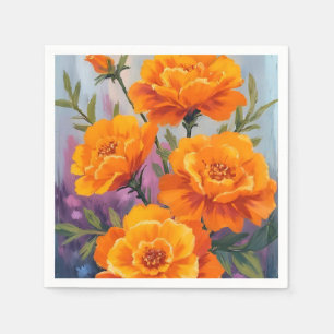 Servilleta De Papel Caléndulas Naranjas Flor de Octubre Acuarela
