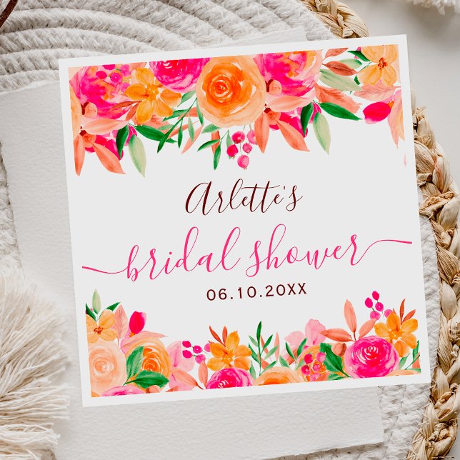 Servilleta De Papel Cálida ducha de novia florida de otoño (Bold fall floral watercolor bridal shower welcome napkins)