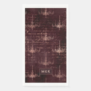 Servilleta De Papel Caligrafía de cosecha de oro de Borgoña y Rosa