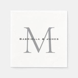 Servilleta De Papel Caligrafía de gris blanco negro monogramada encant
