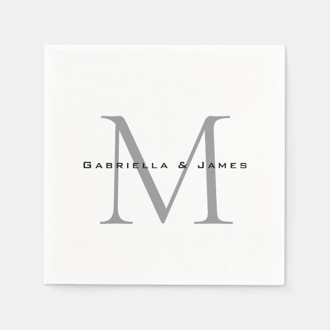 Servilleta De Papel Caligrafía de gris blanco negro monogramada encant (Anverso)