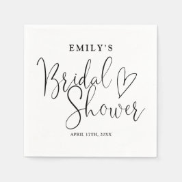 Servilleta De Papel Caligrafía De Guión Negro Y Blanco Ducha De Novias