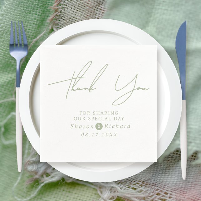 Servilleta De Papel Caligrafía de guión verde sabio Gracias boda (Subido por el creador)