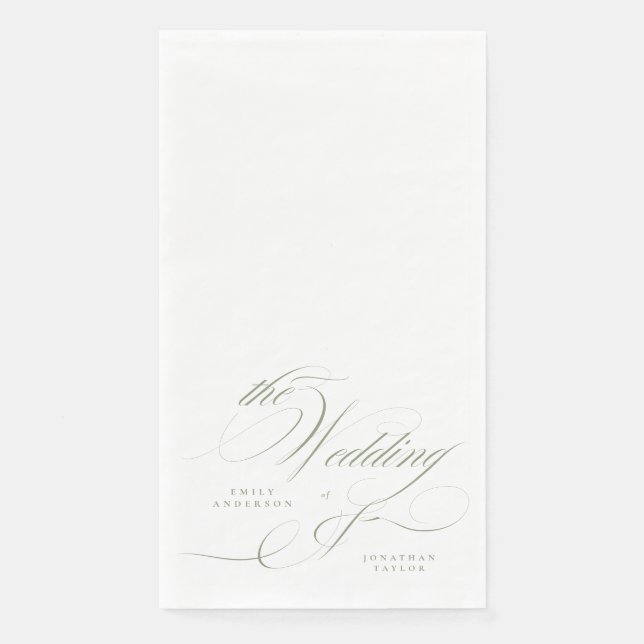Servilleta De Papel Caligrafía elegante formal Sage Green Boda (Anverso)