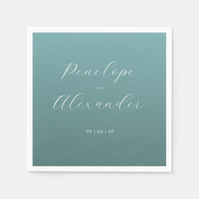 Servilleta De Papel Caligrafía Elegante Verde Azulado (Anverso)