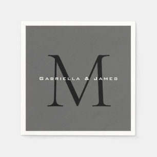 Servilleta De Papel Caligrafía gris negro monogramada