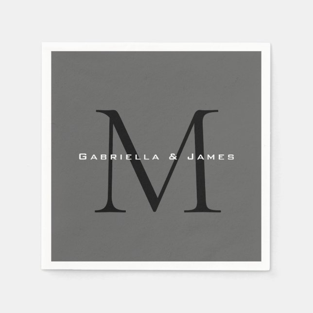 Servilleta De Papel Caligrafía gris negro monogramada (Anverso)