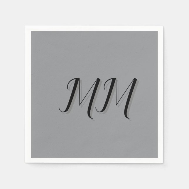 Servilleta De Papel Caligrafía gris negro monogramada (Anverso)
