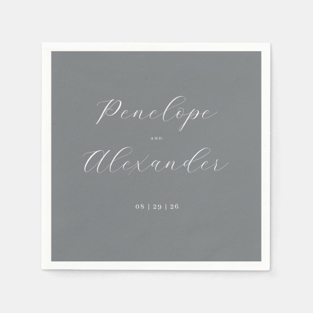 Servilleta De Papel Caligrafía minimalista gris sofisticada (Anverso)