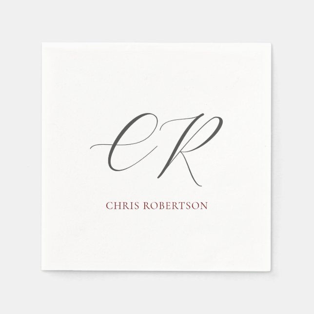 Servilleta De Papel Caligrafía Monograma Nombre Personalizado blanco n (Anverso)