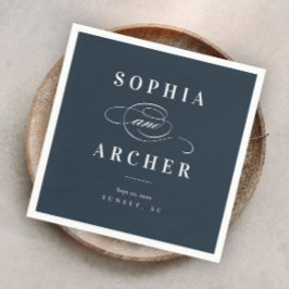 Servilleta De Papel Caligrafía Romántica Azul Marino Boda Elegante