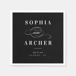 Servilleta De Papel Caligrafía romántica Boda blanco y negro