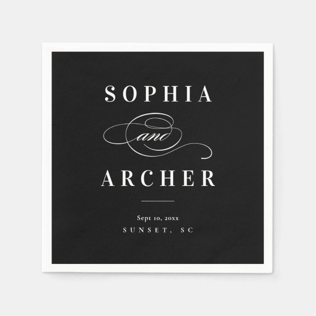 Servilleta De Papel Caligrafía romántica Boda blanco y negro (Anverso)