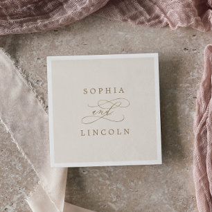 Servilleta De Papel Caligrafía romántica de oro Boda Marfil Flourish