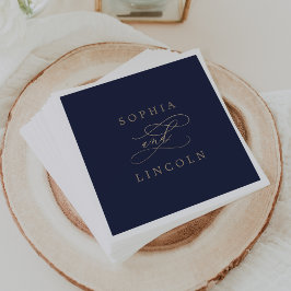 Servilleta De Papel Caligrafía romántica de oro | Boda Navy Flourish