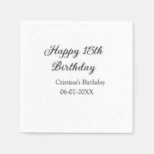 Servilleta De Papel caligrafía simple mínimo feliz 15 cumpleaños