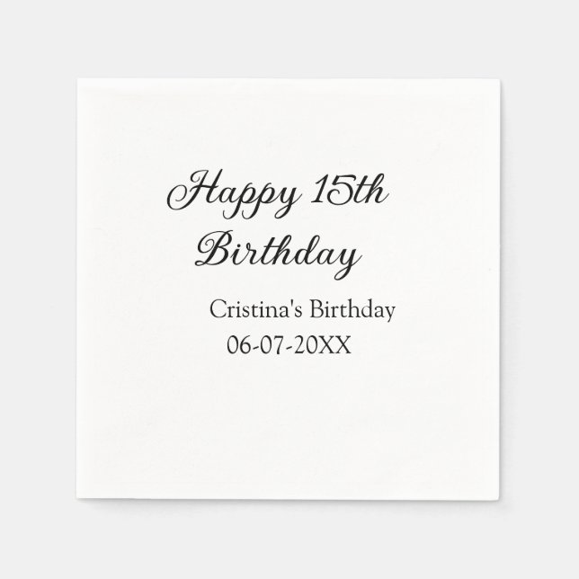 Servilleta De Papel caligrafía simple mínimo feliz 15 cumpleaños (Anverso)