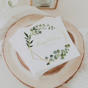 Servilleta De Papel Caligrafía verde de oro geométrico Feliz cumpleaño