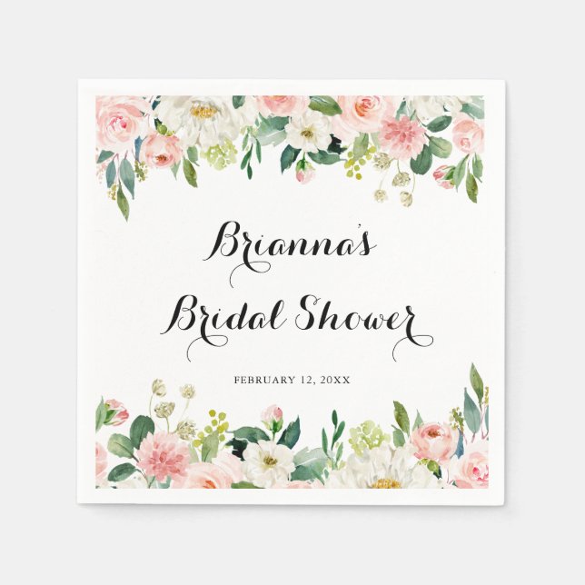 Servilleta De Papel Caligrafía verde floral simple ducha de novia (Anverso)