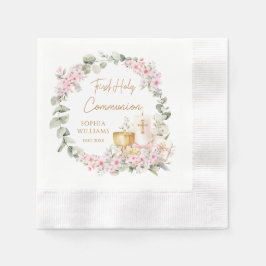 Servilleta De Papel Cáliz Floral Rosa Primera Comunión 