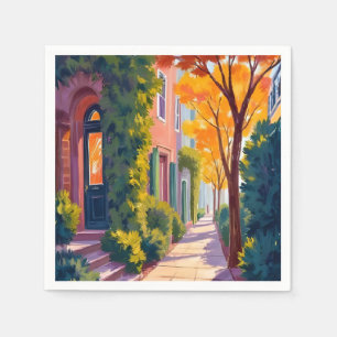Servilleta De Papel Calle de la ciudad de otoño resplandor   Otoño aco