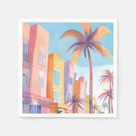 Servilleta De Papel Calle Miami | Acuarela de calle colorida