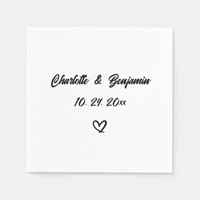 Servilleta De Papel Calligrafía cardíaca simple Boda Napkins (Anverso)