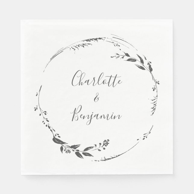 Servilleta De Papel Calligrafía floral Boda personalizada Boda blanca (Anverso)