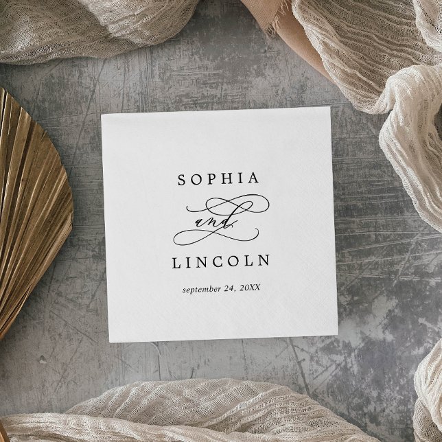 Servilleta De Papel Calligrafía romántica | Fecha de Boda floreciente (Subido por el creador)
