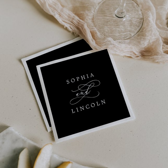 Servilleta De Papel Calligrafía romántica | Napkin Boda negro oscuro (Subido por el creador)