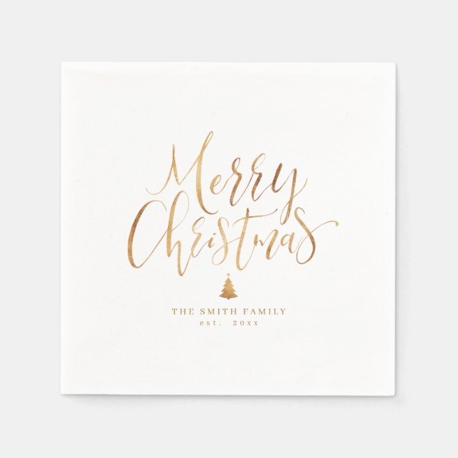 Servilleta De Papel Calligrafía simple dorada Feliz Navidad (Anverso)