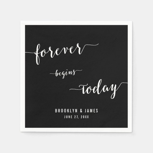 Servilleta De Papel Calligraphy Black Forever Boda Napkins (Anverso)