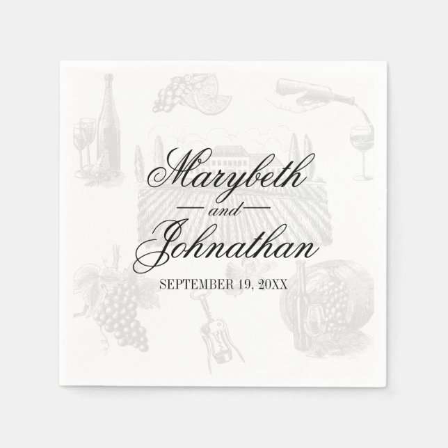 Servilleta De Papel Calligraphy & Wine Boda Pattern Paper Napkin (Anverso)