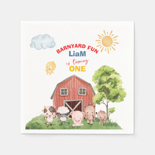 Servilleta De Papel Calling All Party Farm Animals 1st Birthday (Anverso)