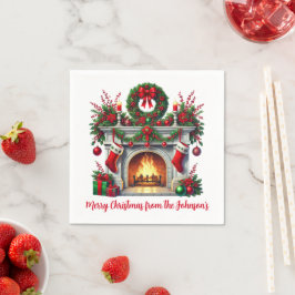 Servilleta De Papel Calor verde y chimenea de Navidades
