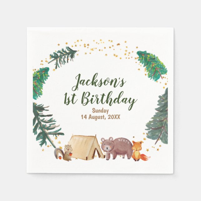 Servilleta De Papel Camarera acuarela 1er cumpleaños Papel Napkins (Anverso)