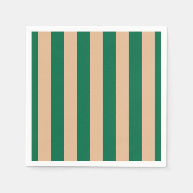 Servilleta De Papel Camel beige y raya verde clásica (Anverso)