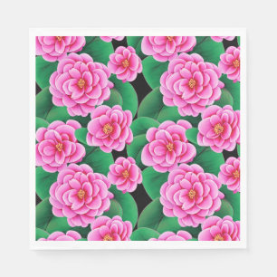 Servilleta De Papel Camellias rosas de Fuchsia y hojas verdes de jade