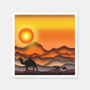 Servilleta De Papel Camellos en las toallas del desierto al atardecer