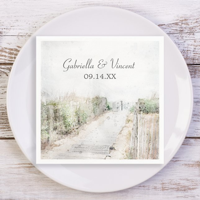 Servilleta De Papel Caminata de madera hasta la boda de la playa (Set the table at your beach party bridal shower or marriage reception with these coastal napkins.)