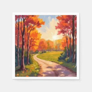 Servilleta De Papel Camino de Otoño   Foliaje Rojo Paisaje Natural