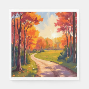 Servilleta De Papel Camino de Otoño Foliaje Rojo Paisaje Natural