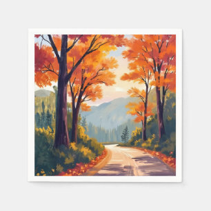 Servilleta De Papel Camino de Otoño   Hojas de Follaje de Otoño en Acu