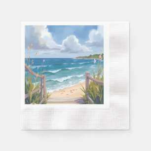 Servilleta De Papel Camino de Playa Acuarela Dunas Costeras Pintura de