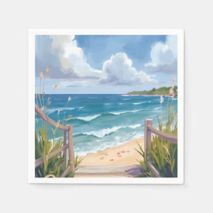 Servilleta De Papel Camino de Playa Acuarela Dunas Costeras Pintura de